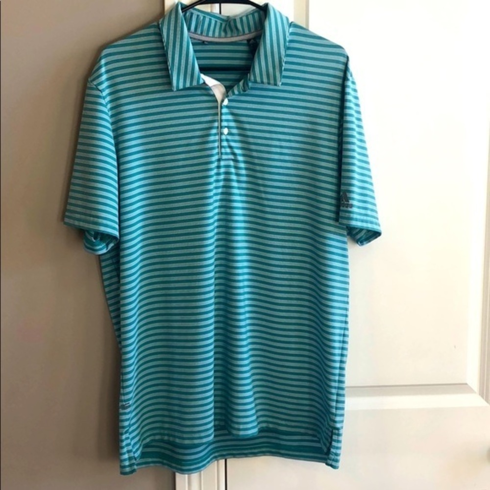 Adidas Green‎ and White Striped Polo Size Large